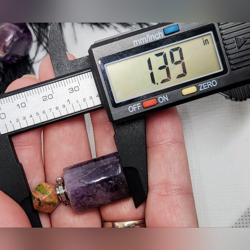 2 Amethyst Unakite Poison Pendant Bottles. Crystals. Ash, Essential Oil Necklace - Picture 4 of 6